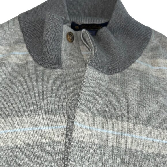 Brooks Brothers AS NEW cotton silk cashmere gray striped quarter button sweater - Picture 3 of 3